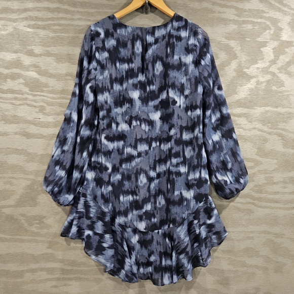 BCBG MaxAzria SZ M Pacific Blue Cloud Ruffle Hem Balloon Long Sleeve Lined Dress - Picture 3 of 10